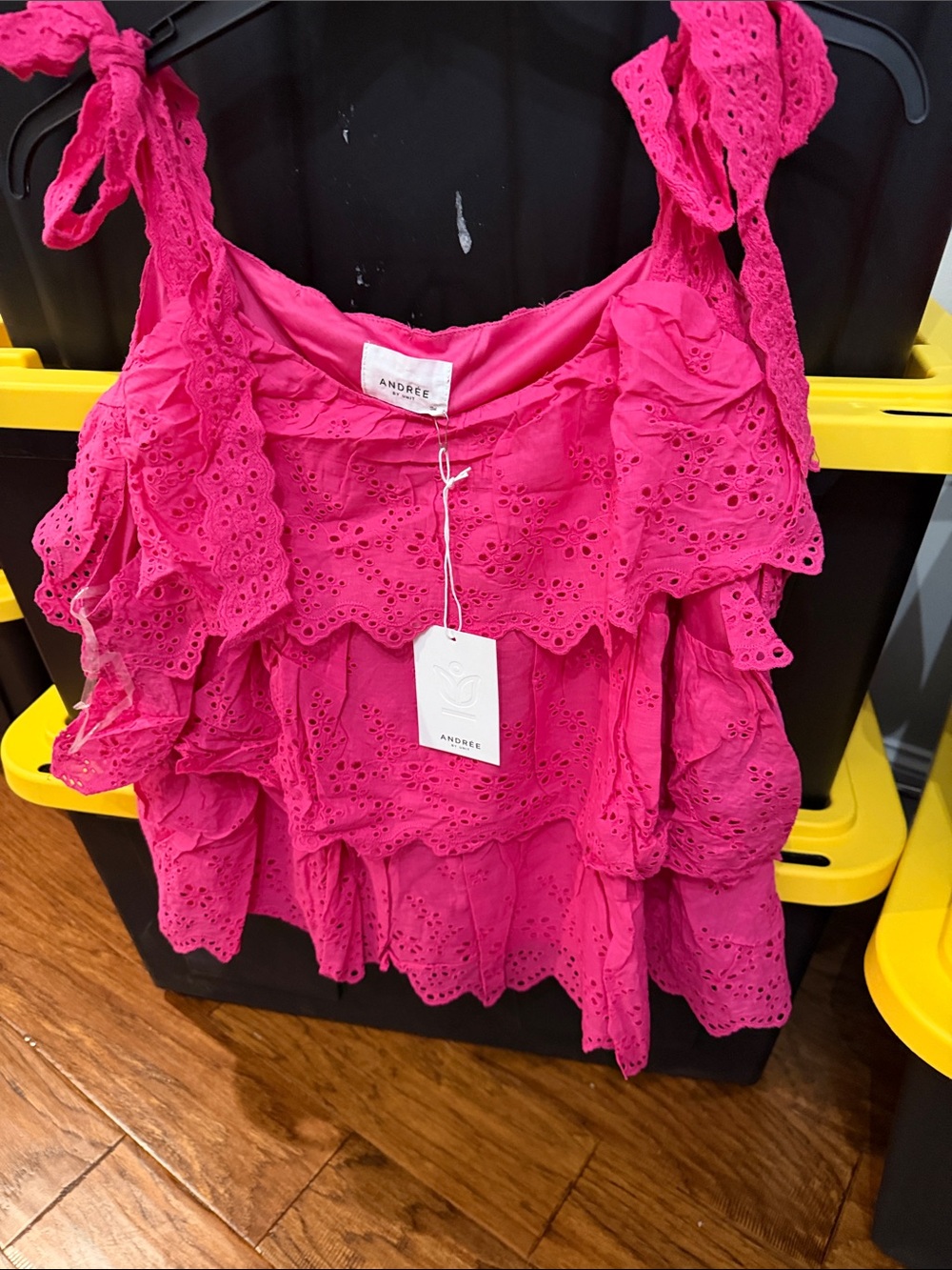 Andree by Unit Hot Pink Eyelet Ruffle tank